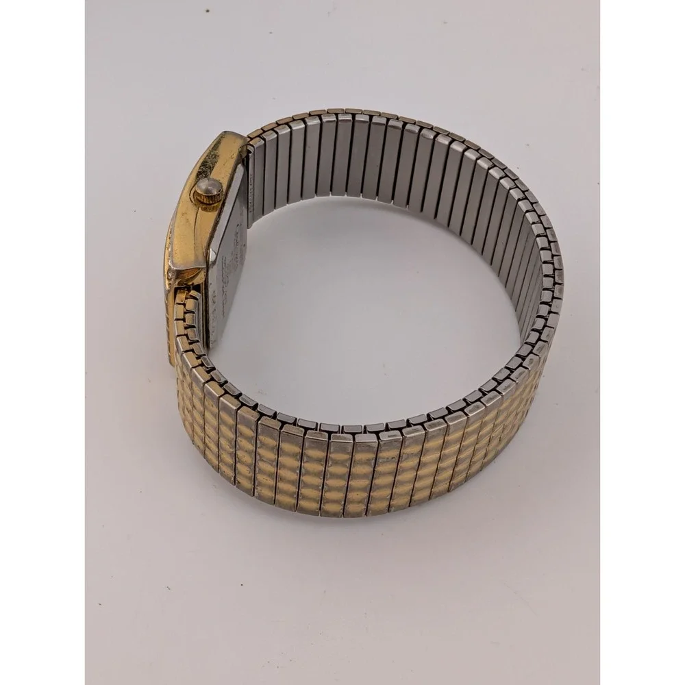 Galaxie by Elgin Women's Tank Watch 19mm Case Gold Stretch Band- New Battery